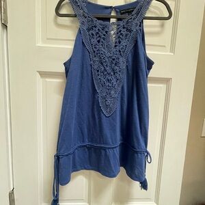 White House Black Market Blue Asymmetrical Tie Front Tank Top